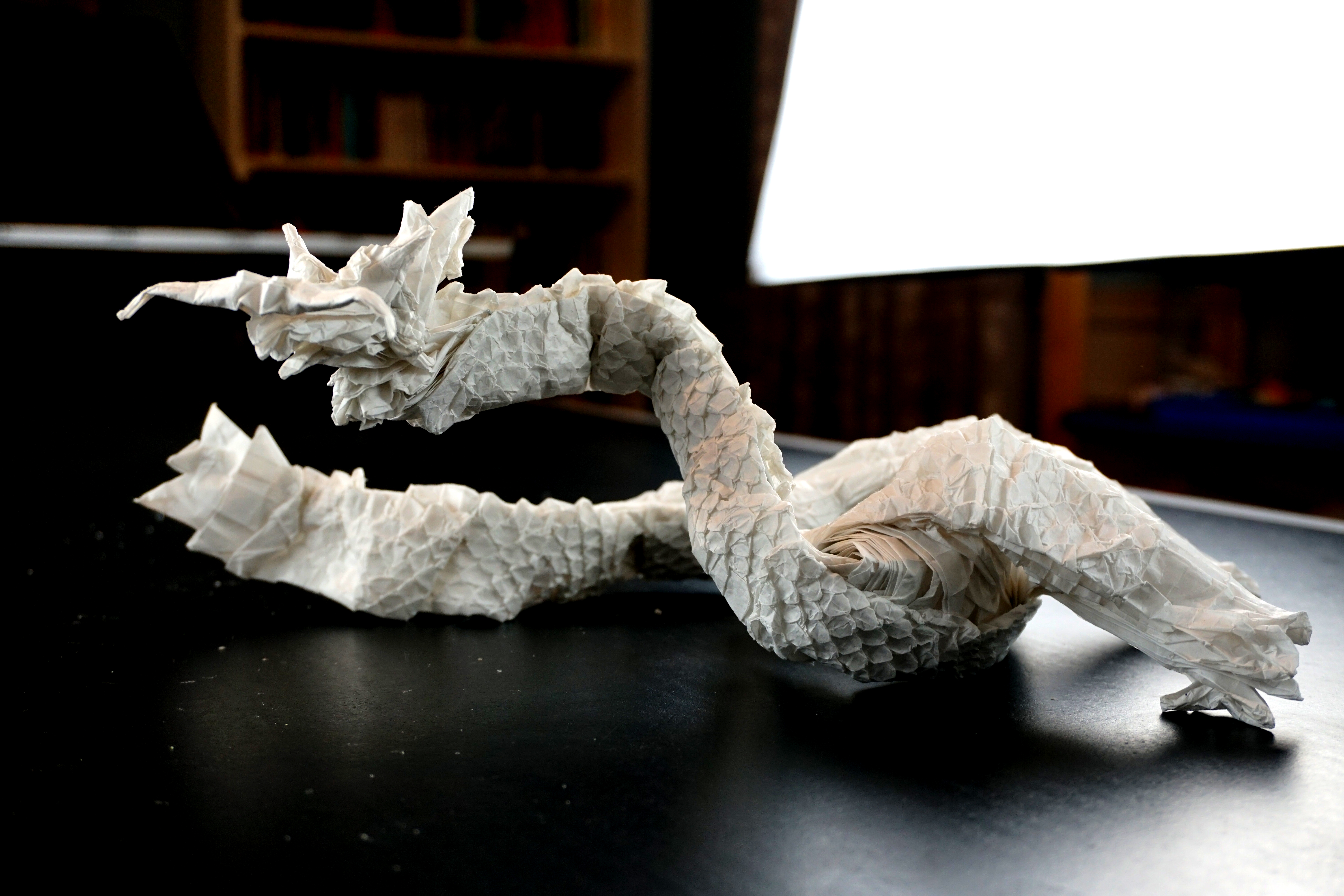 White origami serpent dragon